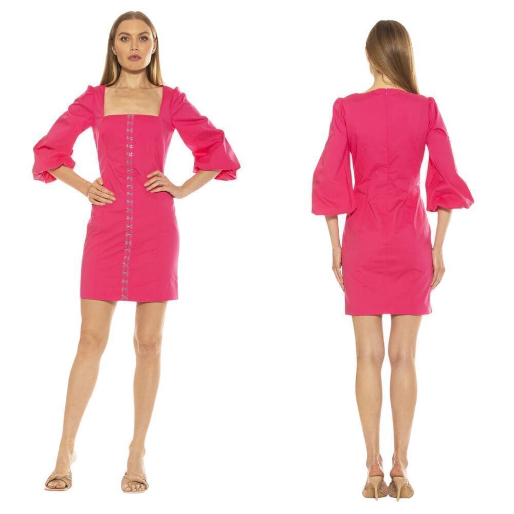 Alexia Admor Dress Sammie Mini Sheath Puff Sleeve Square Neck Party Pink Barbie